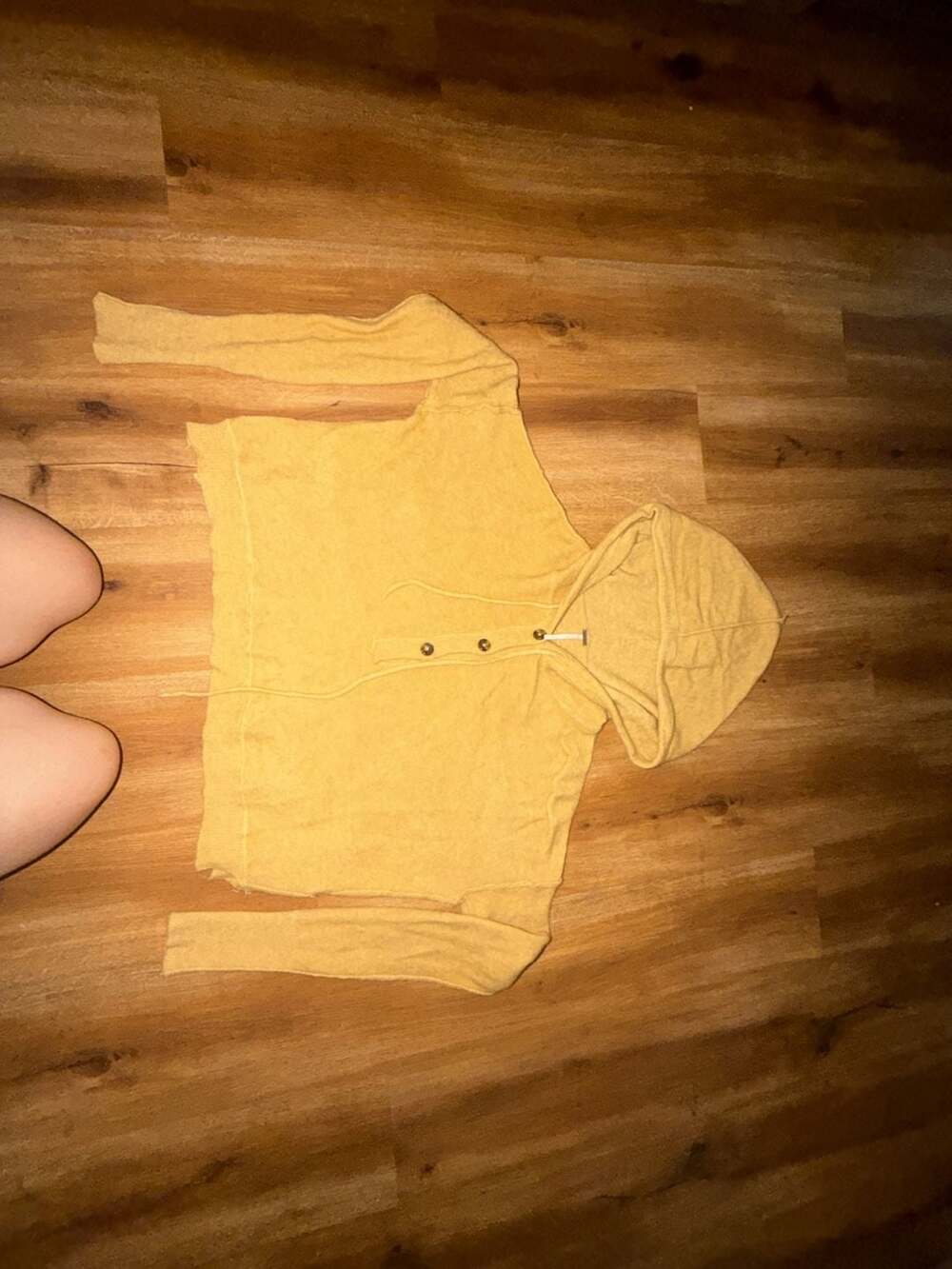 Free People Women's Yellow Long Sleeve Cropped Button-Front Hoodie